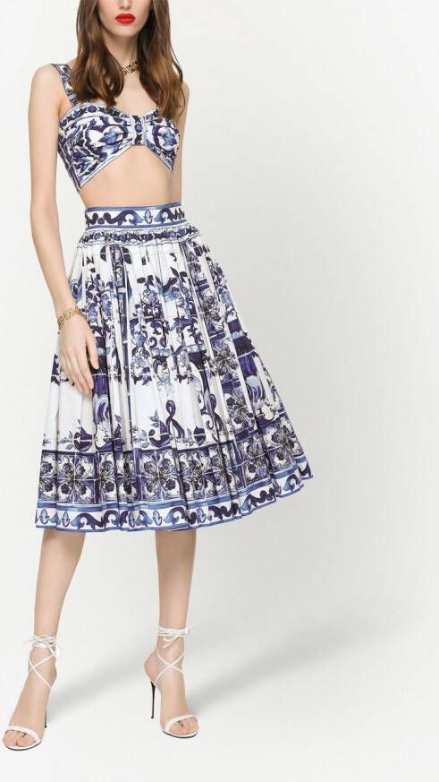 Dolce & Gabbana Midi-plooirok met print Blauw