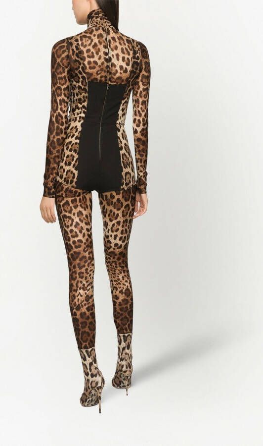 Dolce & Gabbana KIM doorzichtig jumpsuit met luipaardprint Bruin