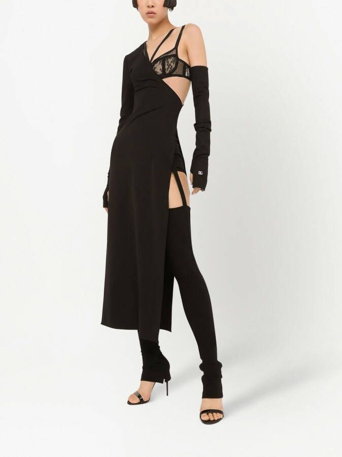 Dolce & Gabbana Asymmetrische midi-jurk met afneembare mouw Zwart