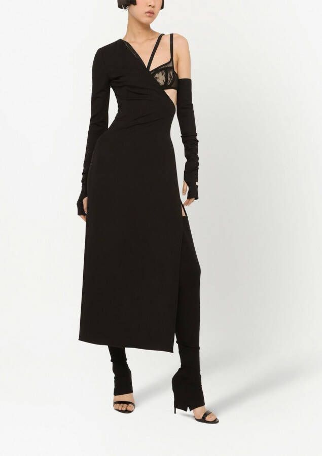 Dolce & Gabbana Asymmetrische midi-jurk met afneembare mouw Zwart