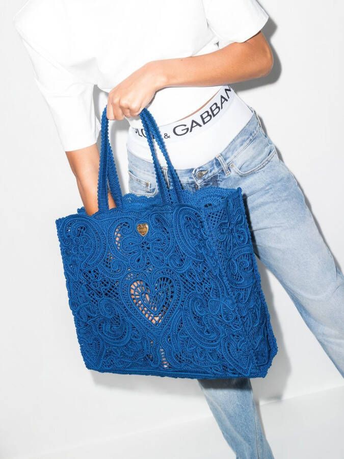 Dolce & Gabbana Grote Beatrice shopper met kant Blauw