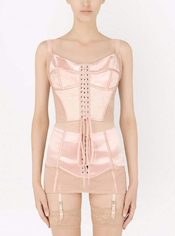 Dolce & Gabbana Satijnen top met veters Roze