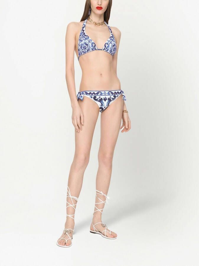 Dolce & Gabbana Triangel bikini met Majolica-print Wit
