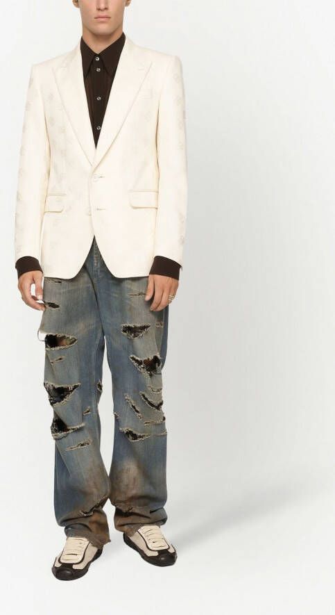 Dolce & Gabbana Blazer met enkele rij knopen en DG-logo jacquard Beige