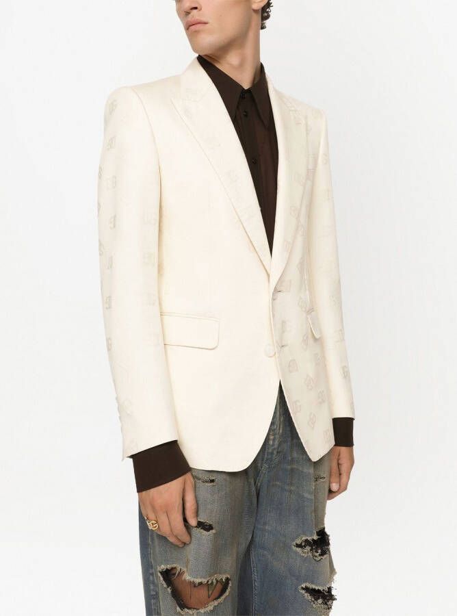 Dolce & Gabbana Blazer met enkele rij knopen en DG-logo jacquard Beige