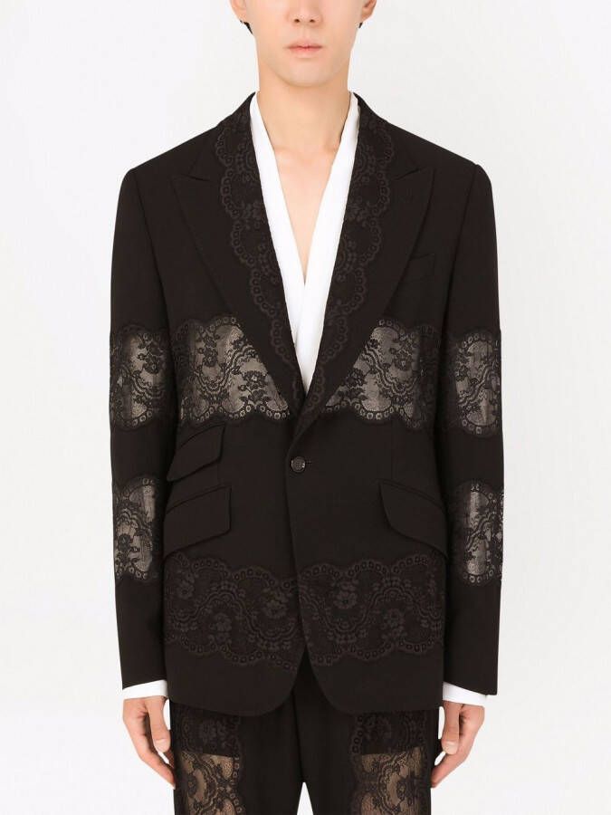 Dolce & Gabbana Blazer met enkele rij knopen en kanten vlak Zwart
