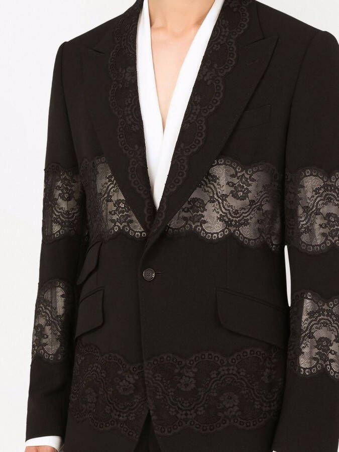 Dolce & Gabbana Blazer met enkele rij knopen en kanten vlak Zwart