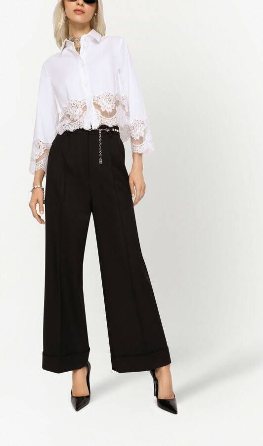 Dolce & Gabbana Cropped popeline blouse met kanten vlakken Wit