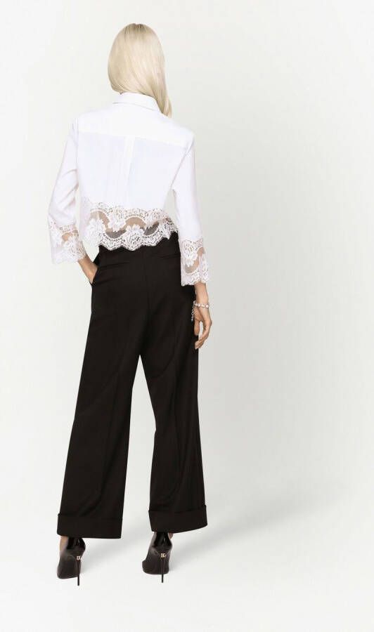 Dolce & Gabbana Cropped popeline blouse met kanten vlakken Wit
