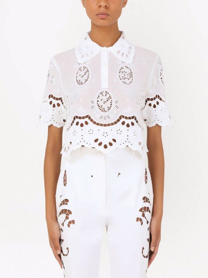 Dolce & Gabbana Poloshirt met geborduurd mesh Wit