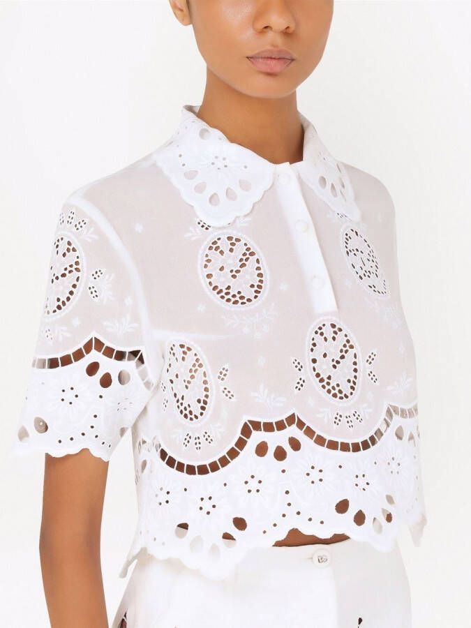 Dolce & Gabbana Poloshirt met geborduurd mesh Wit