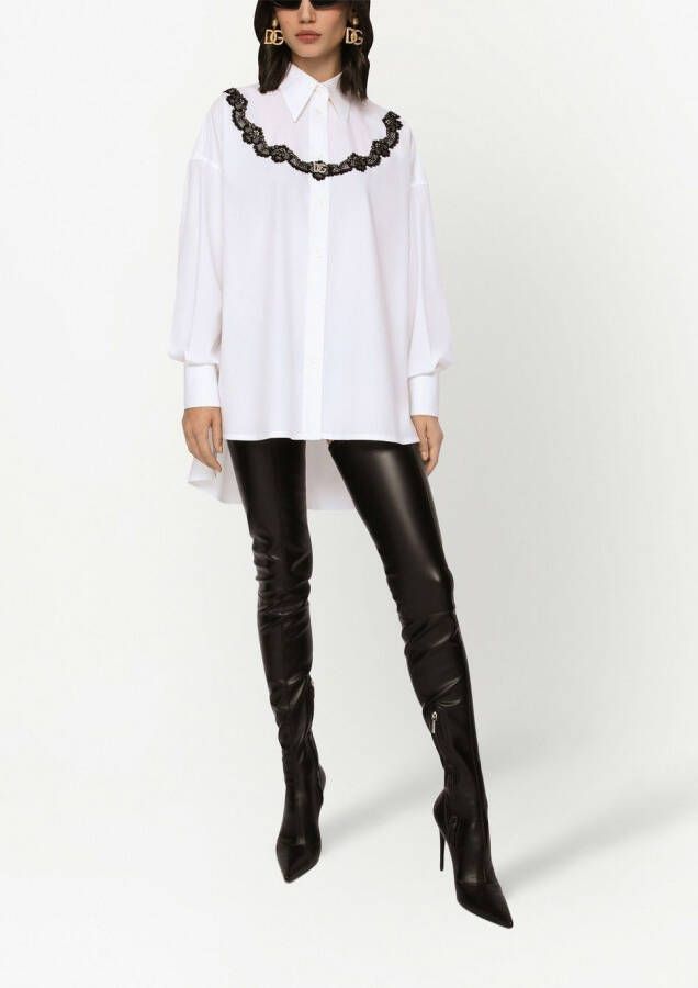 Dolce & Gabbana Popeline blouse met kanten vlakken Wit