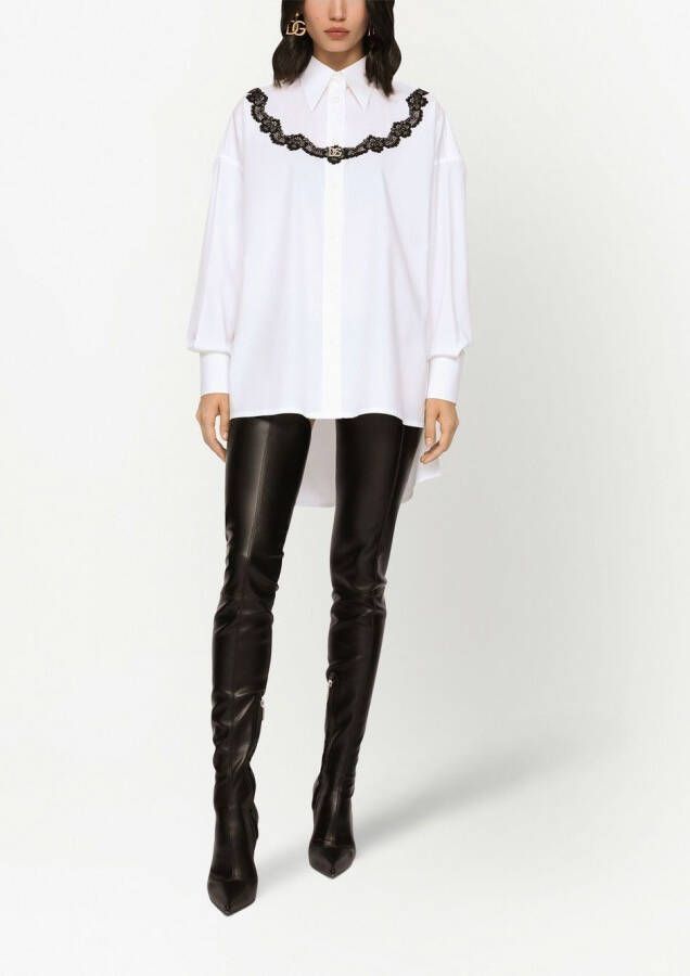 Dolce & Gabbana Popeline blouse met kanten vlakken Wit