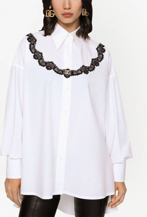 Dolce & Gabbana Popeline blouse met kanten vlakken Wit