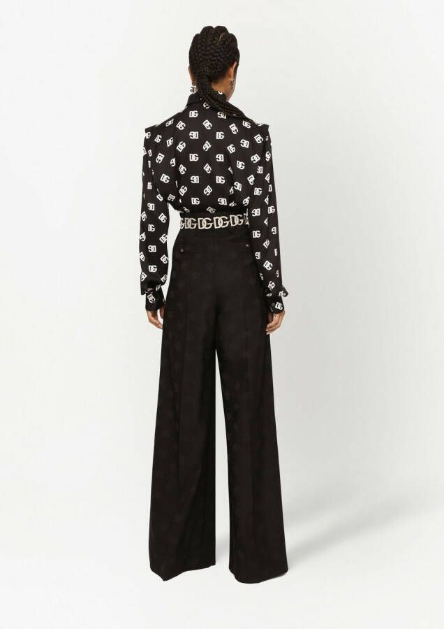 Dolce & Gabbana Blouse van stretch-zijde en DG-logo Zwart