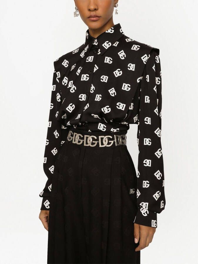 Dolce & Gabbana Blouse van stretch-zijde en DG-logo Zwart