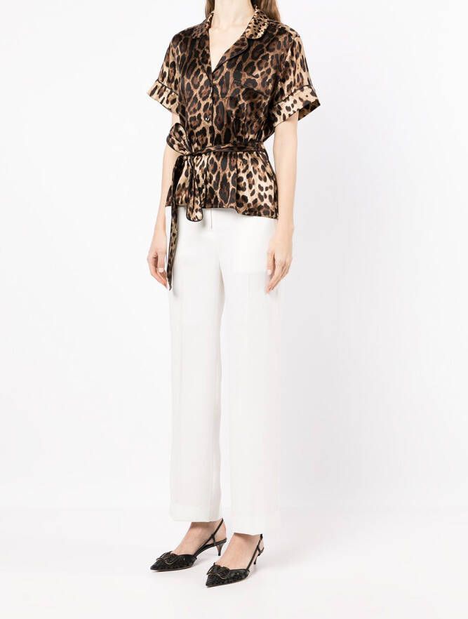 Dolce & Gabbana Zijden blouse met luipaardprint Bruin