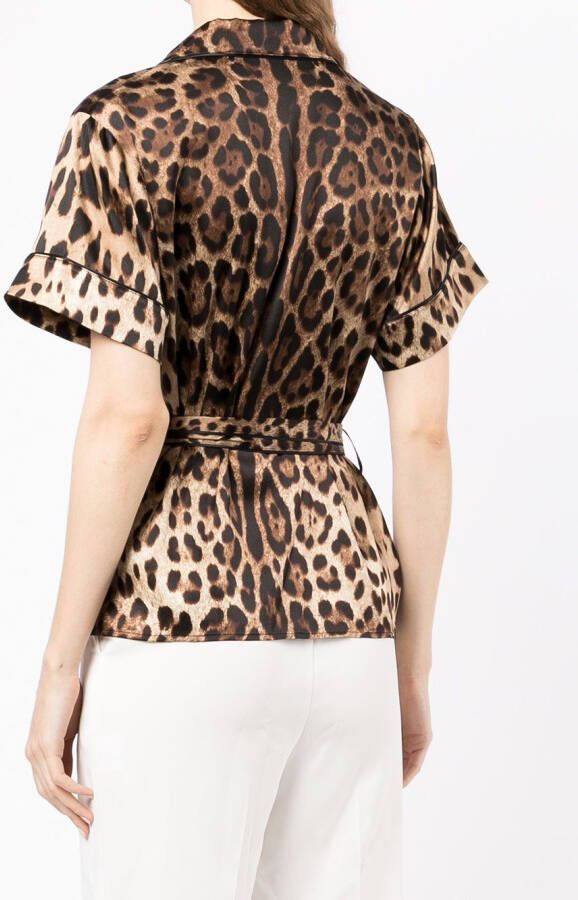 Dolce & Gabbana Zijden blouse met luipaardprint Bruin