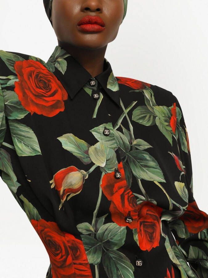 Dolce & Gabbana Blouse met roosprint Zwart