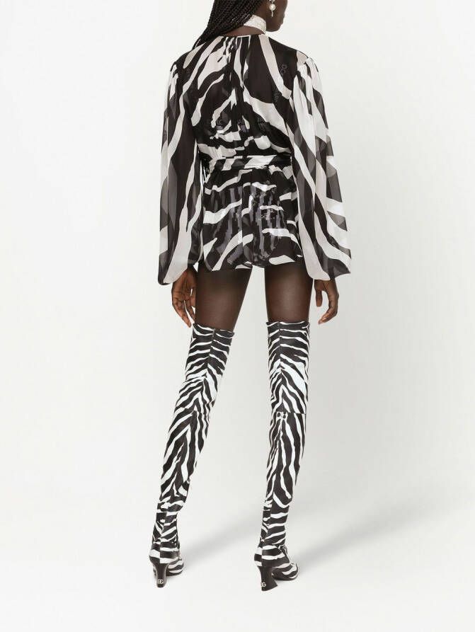Dolce & Gabbana Chiffon blouse met zebraprint Zwart