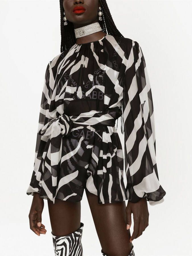 Dolce & Gabbana Chiffon blouse met zebraprint Zwart