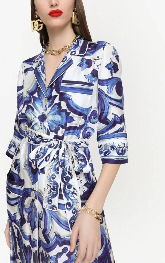 Dolce & Gabbana Twill blousejurk met print Blauw