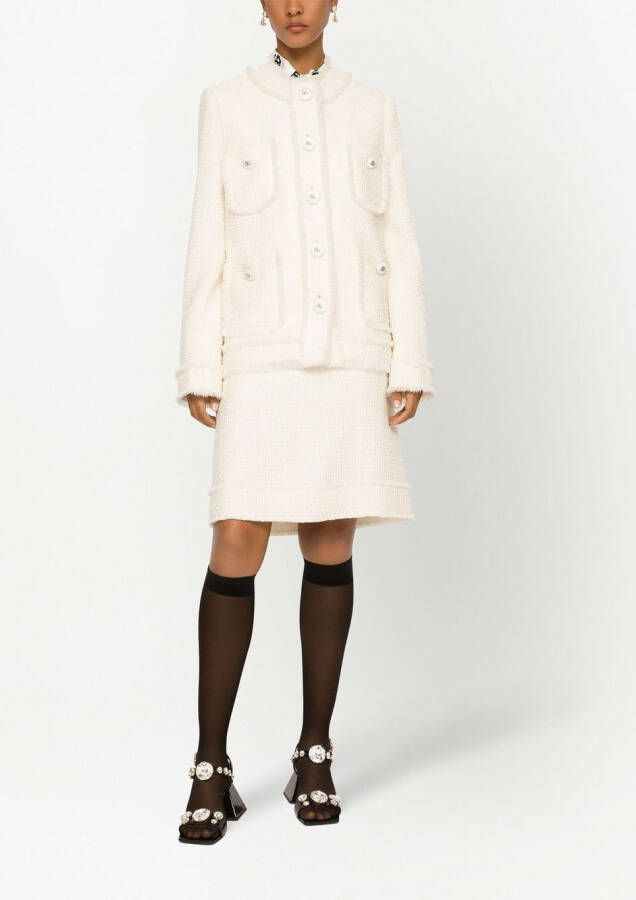Dolce & Gabbana Tweed jack met enkele rij knopen Beige