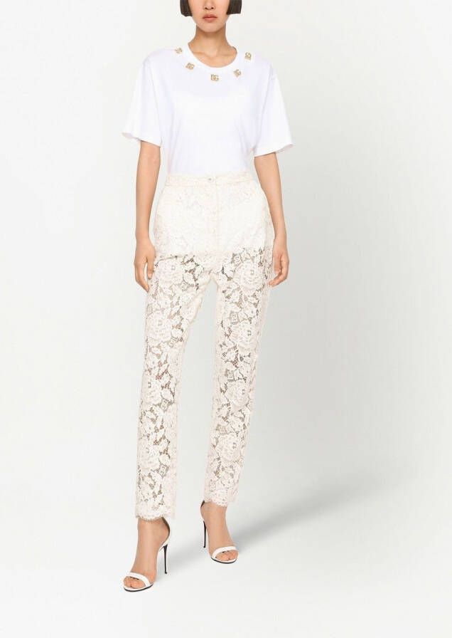 Dolce & Gabbana Broek met bloemenkant Wit
