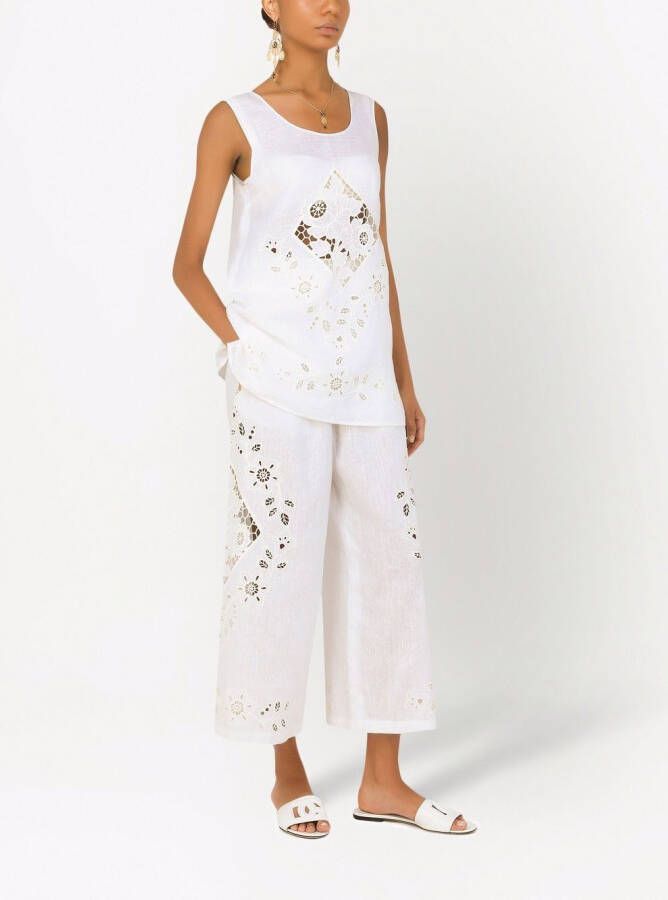 Dolce & Gabbana Linnen cropped broek met borduurwerk Wit
