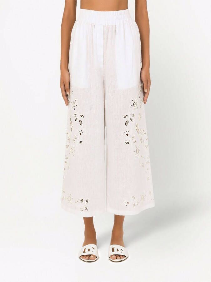 Dolce & Gabbana Linnen cropped broek met borduurwerk Wit
