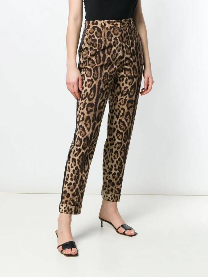 Dolce & Gabbana broek met luipaarddessin en zijband Bruin