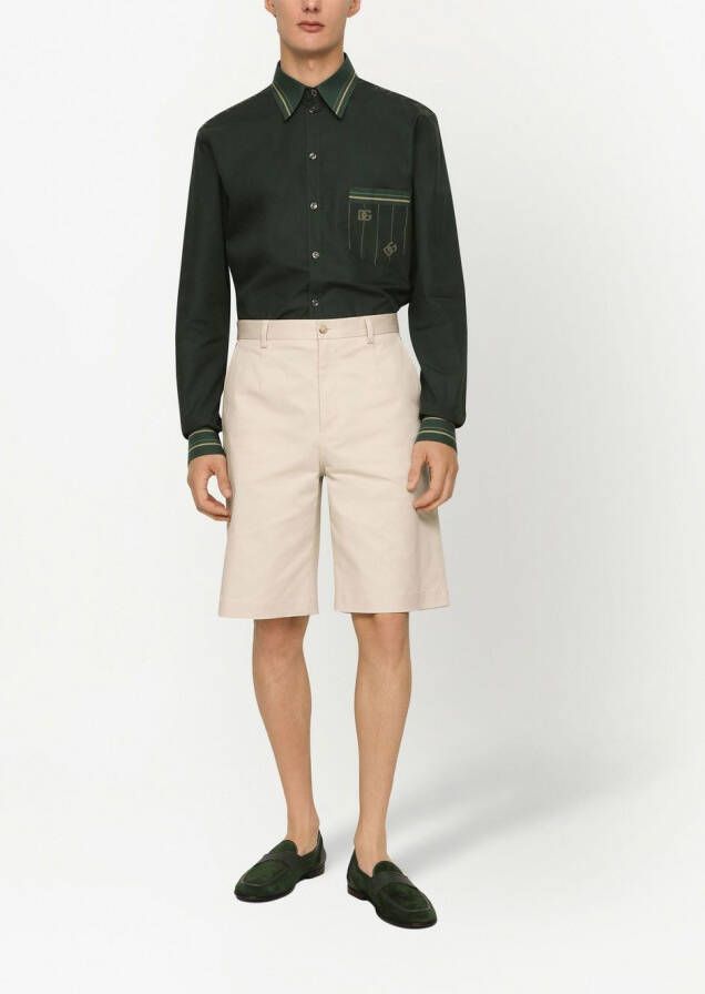 Dolce & Gabbana Shorts van stretch-katoen met logo Beige
