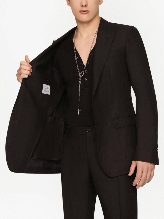 Dolce & Gabbana Linnen pak met enkele rij knopen Zwart