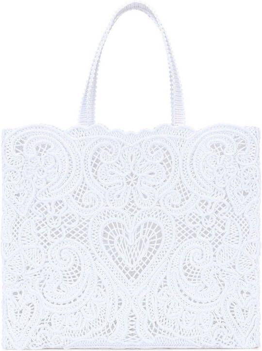 Dolce & Gabbana Grote Beatrice shopper met kant Wit