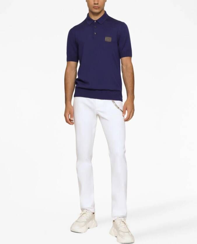 Dolce & Gabbana Poloshirt van scheerwol met logo-label Blauw