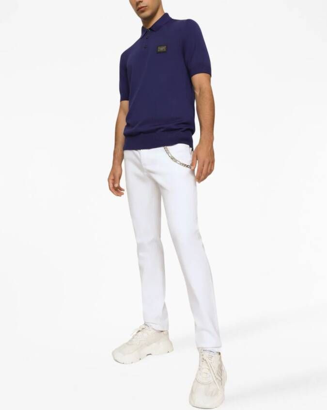 Dolce & Gabbana Poloshirt van scheerwol met logo-label Blauw