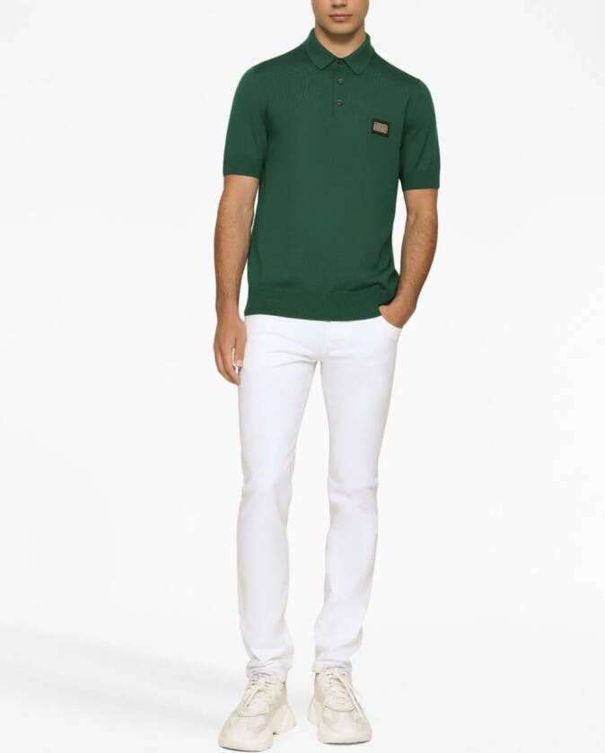 Dolce & Gabbana Poloshirt van scheerwol met logo-label Groen