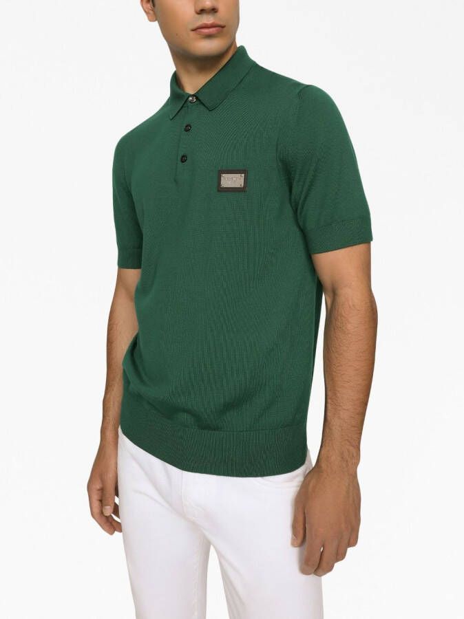 Dolce & Gabbana Poloshirt van scheerwol met logo-label Groen