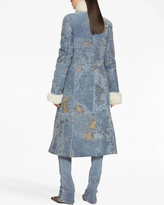 Dolce & Gabbana distressed-finish panelled long coat Blauw