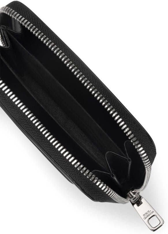 Dolce & Gabbana Leren portemonnee met rits en logo-reliëf Zwart