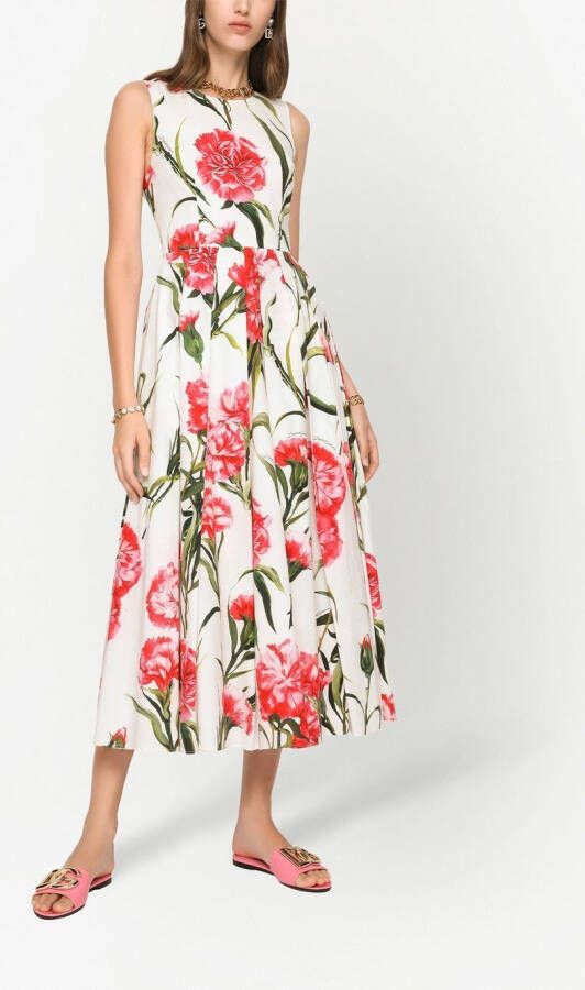 Dolce & Gabbana Midi-jurk met bloemenprint Wit