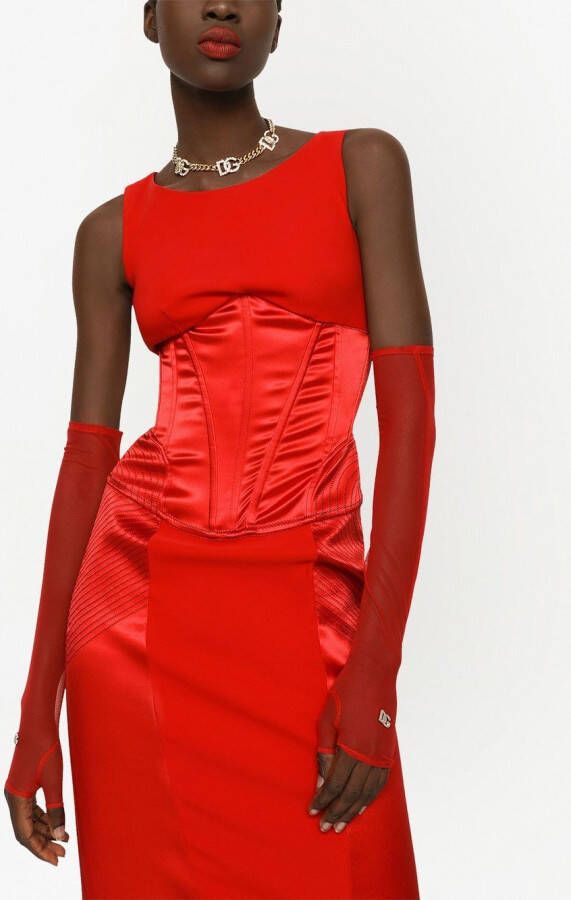 Dolce & Gabbana Satijnen midi-jurk met korsetdetail Rood