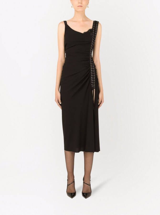 Dolce & Gabbana Mouwloze midi-jurk met veters Zwart
