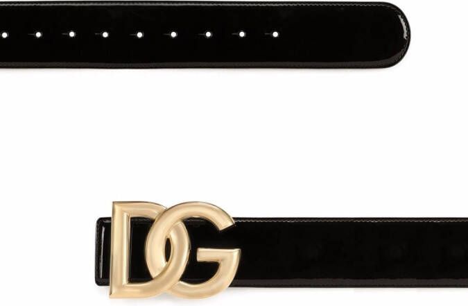 Dolce & Gabbana Lakleren riem met logo Zwart