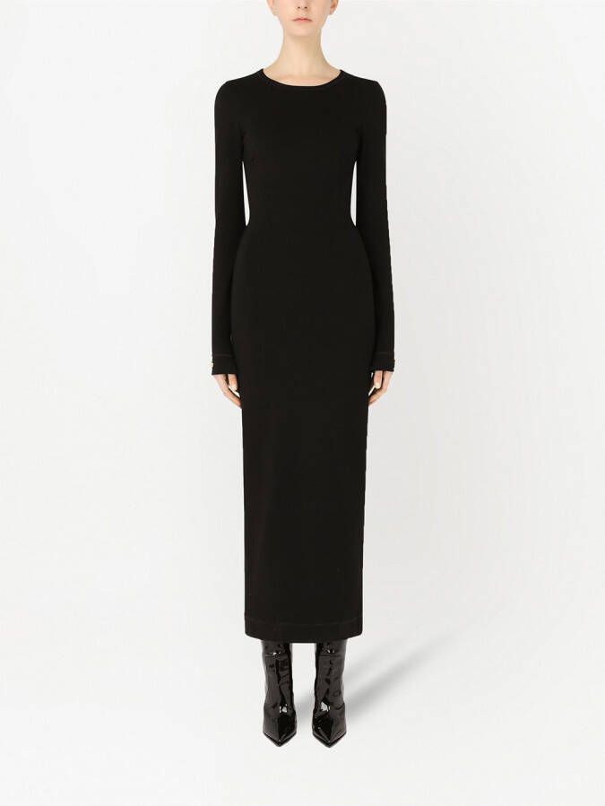 Dolce & Gabbana Midi-jurk met lange mouwen en logo-applicatie Zwart