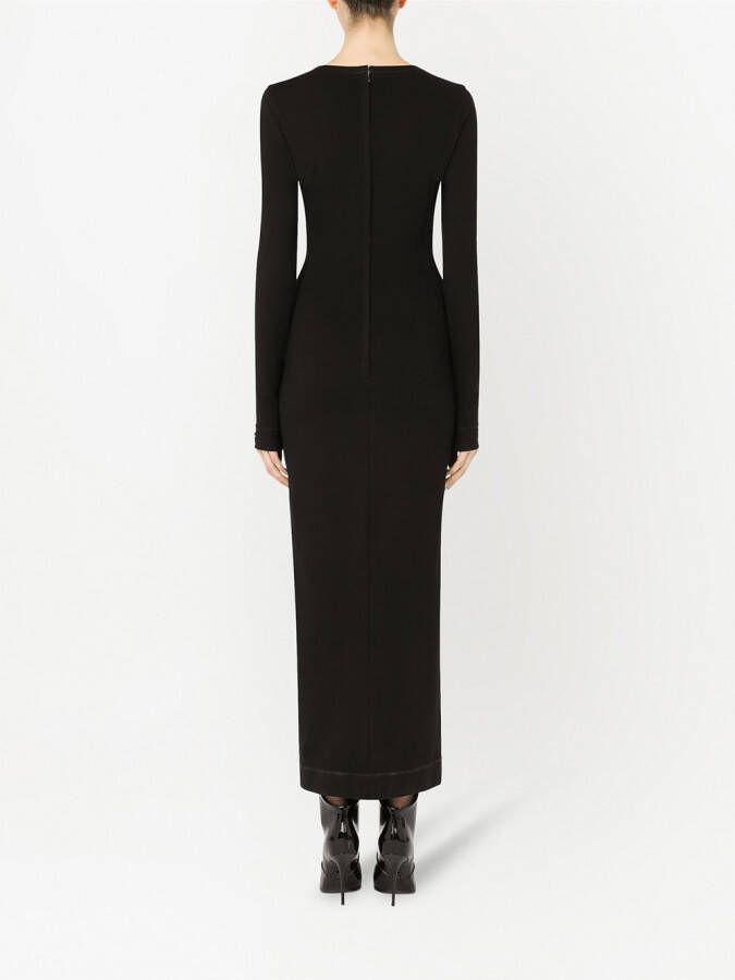 Dolce & Gabbana Midi-jurk met lange mouwen en logo-applicatie Zwart