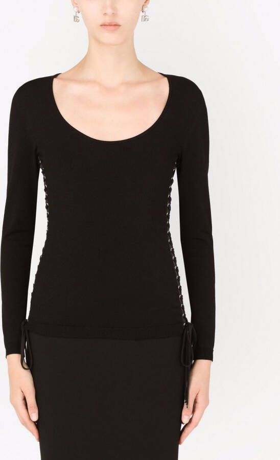 Dolce & Gabbana Trui met diepe ronde hals en veters Zwart