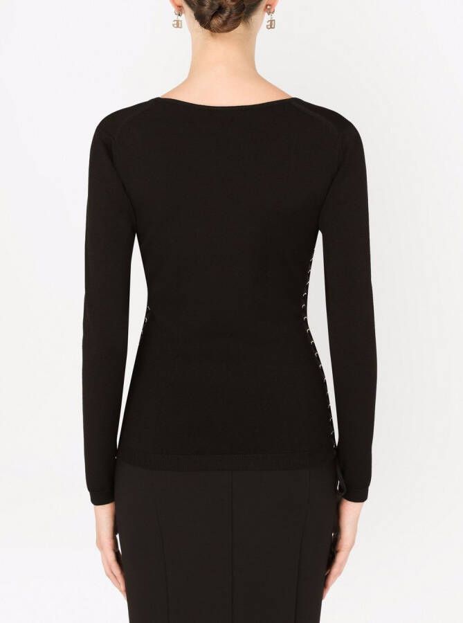 Dolce & Gabbana Trui met diepe ronde hals en veters Zwart