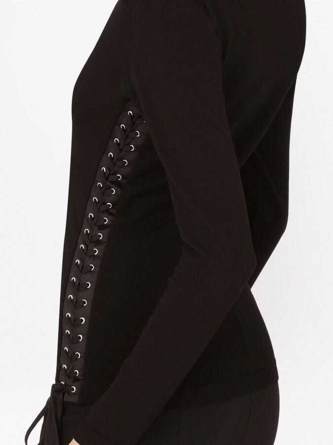 Dolce & Gabbana Trui met diepe ronde hals en veters Zwart