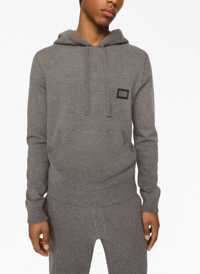 Dolce & Gabbana Hoodie van kasjmier-wol met logo label Grijs